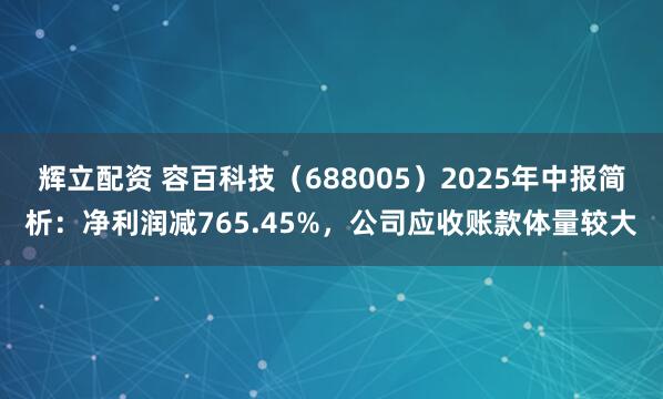 辉立配资 容百科技（688005）2025年中报简析：净利润减765.45%，公司应收账款体量较大